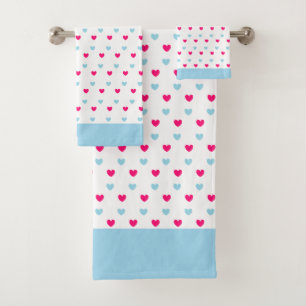 Red and Light Blue Hearts Bath Towel Set