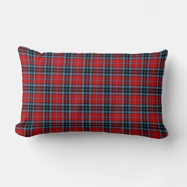 Red and Light Blue Thompson Clan Tartan Lumbar Pillow (Front)