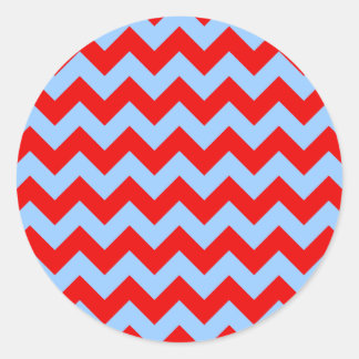 Red and Light Blue Zigzag Classic Round Sticker