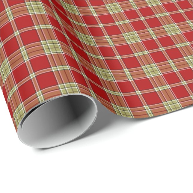 Red and Light Green Rustic Plaid Pattern Wrapping Paper (Roll Corner)