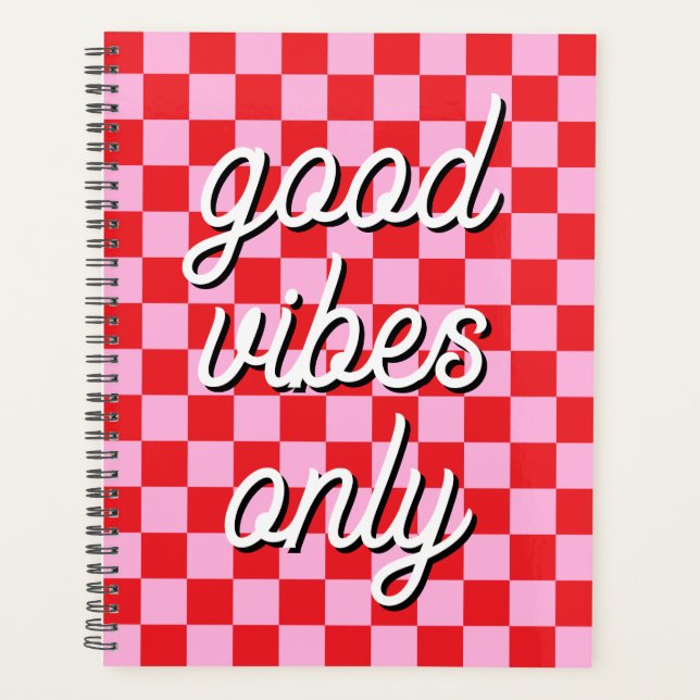 Red and Light Pink Checkered Planner (Front)