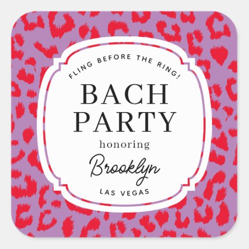 Red and Lilac Animal Print Bachelorette Party Square Sticker