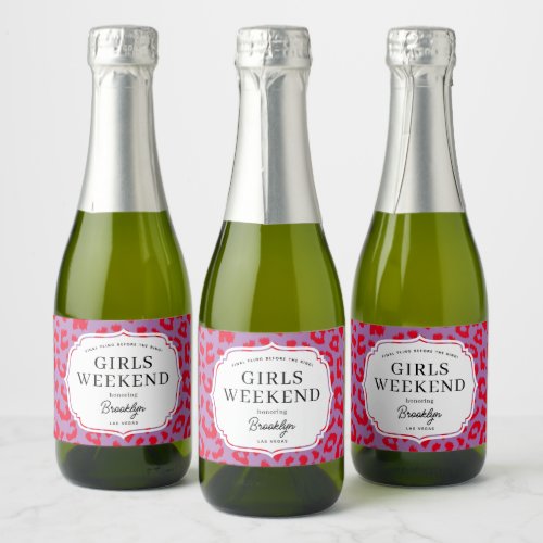 Red and Lilac Leopard Animal Print Girls Weekend Sparkling Wine Label