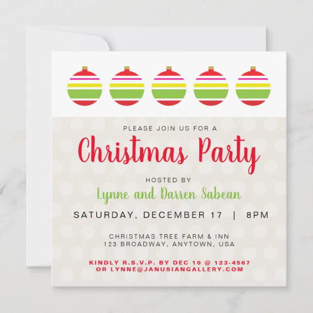 Red and Lime Green Christmas Ball Party Invitation | Zazzle