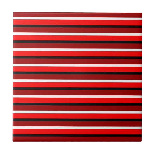 Red And Maroon Red Stripes Pattern Design Ceramic Tile (Front)