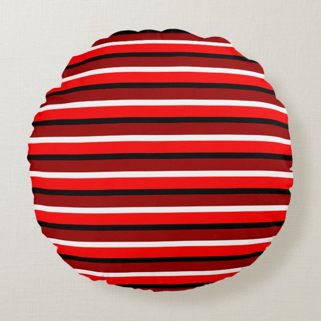 Red And Maroon Red Stripes Pattern Design Round Pillow (Front)