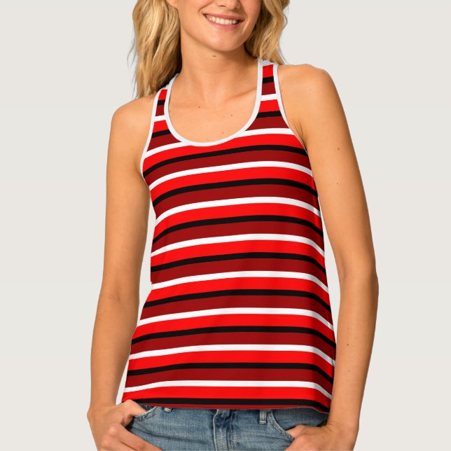 Red And Maroon Red Stripes Pattern Design Tank Top (Front)