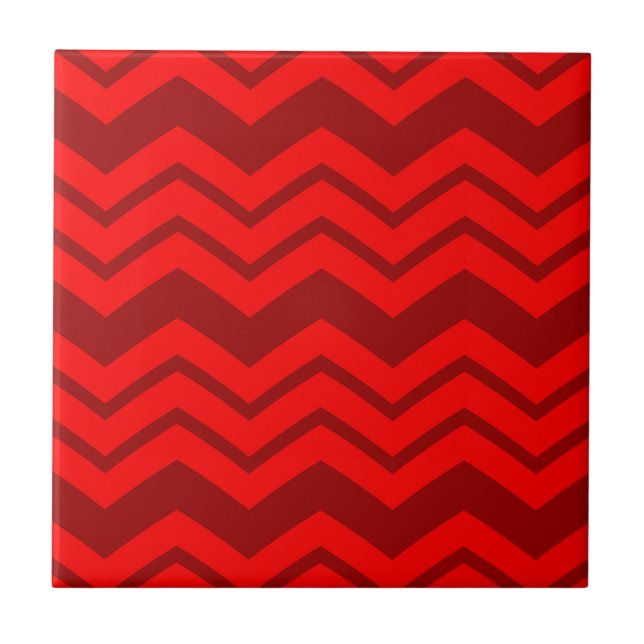 Red and Maroon Zigzag Chevron Design  Ceramic Tile (Front)