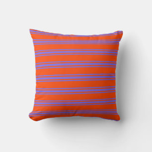 Red and Medium Slate Blue Stripes Pattern Pillow