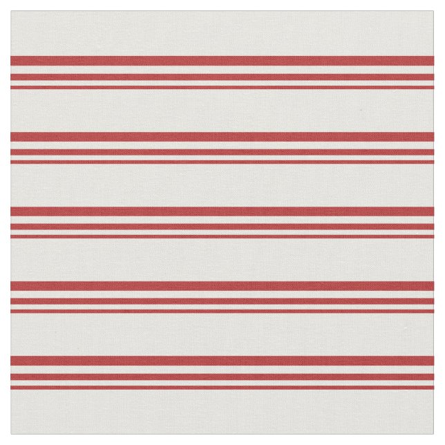 Red and Mint Cream Lined/Striped Pattern Fabric (Close Up)