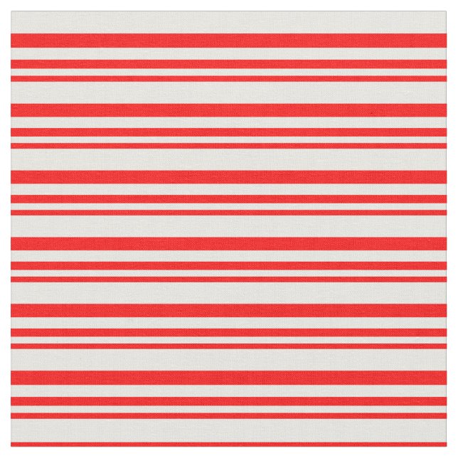 Red and Mint Cream Stripes Fabric (Close Up)