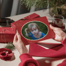 Red and Mint Green Photo Scalloped Christmas Photo