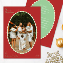 Red and Mint Green Photo Scalloped Christmas Photo