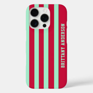 Red and Mint Green  Stripes Pattern Personalized  iPhone 16 Pro Case