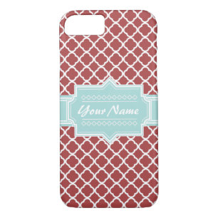 Red and Mint Quatrefoil Personalized iPhone 8/7 Case
