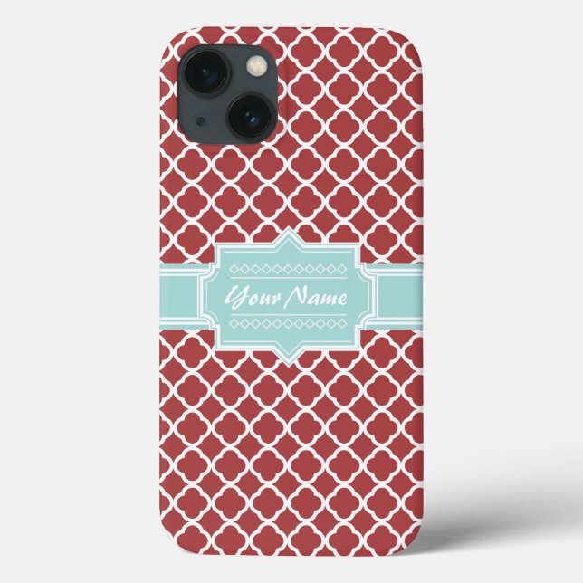 Red and Mint Quatrefoil Personalized Case-Mate iPhone Case (Back)