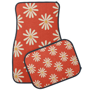 red and mustard 1970's groovy vintage retro floral car floor mat
