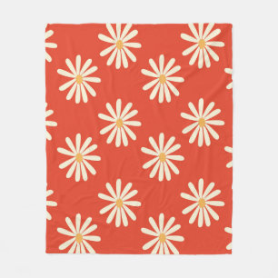 red and mustard 1970's groovy vintage retro floral fleece blanket