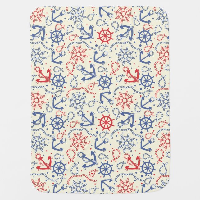 Red and navy background with anchor baby blanket (Front)