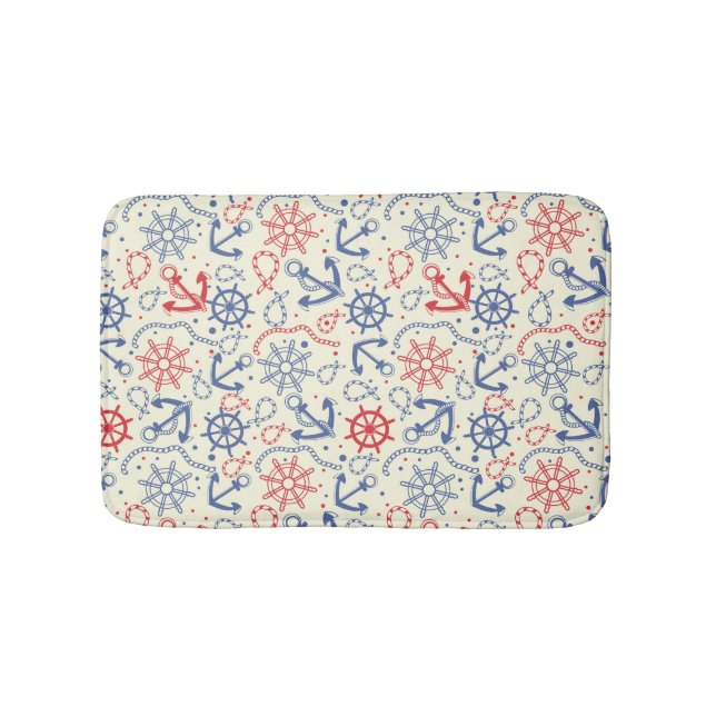 Red and navy background with anchor bathroom mat (Front)