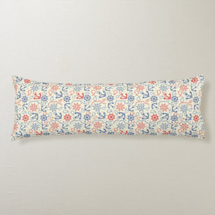 Red and navy background with anchor body pillow