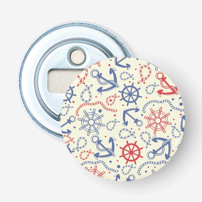 Red and navy background with anchor bottle opener (Front)