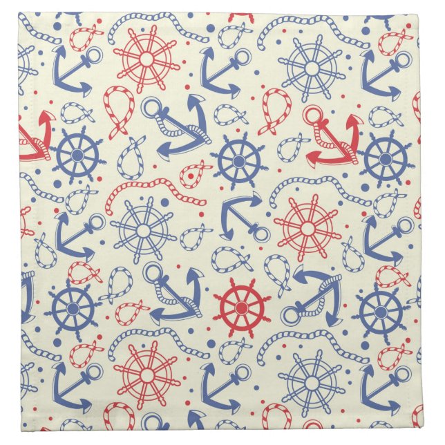 Red and navy background with anchor cloth napkin (Front)
