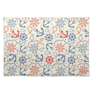Red and navy background with anchor cloth placemat