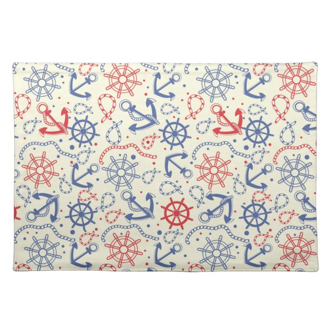 Red and navy background with anchor cloth placemat (Front)