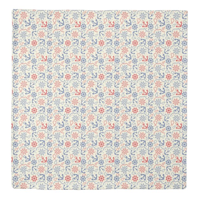 Red and navy background with anchor duvet cover (Front)