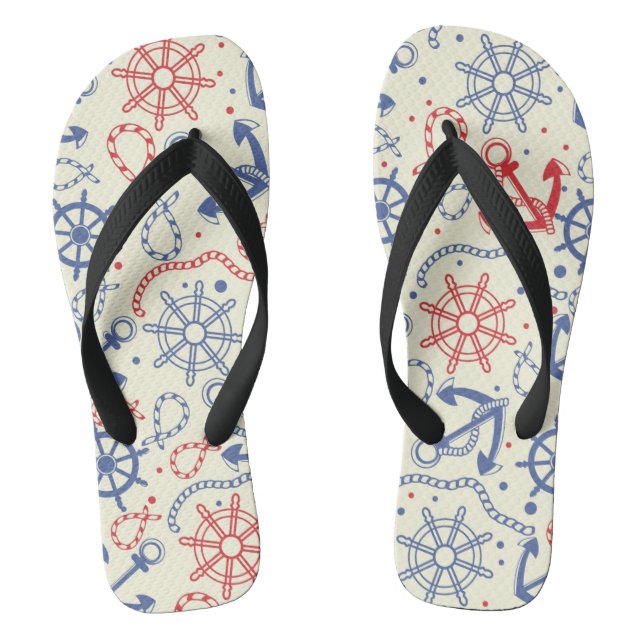 Red and navy background with anchor flip flops (Footbed)