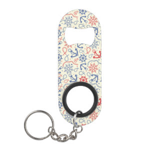 Red and navy background with anchor keychain bottle opener
