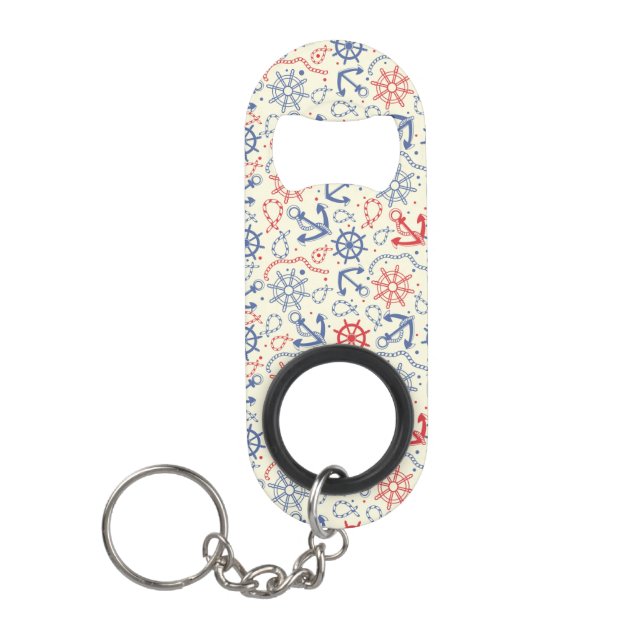 Red and navy background with anchor keychain bottle opener (Front)