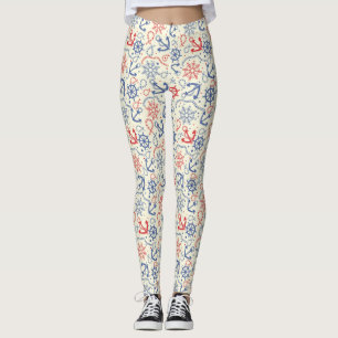 Red and navy background with anchor leggings