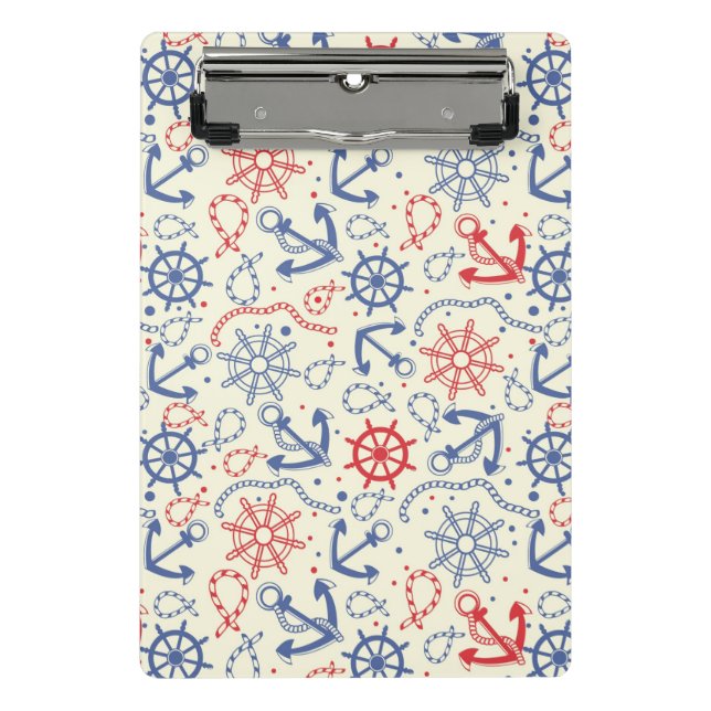 Red and navy background with anchor mini clipboard (Front)