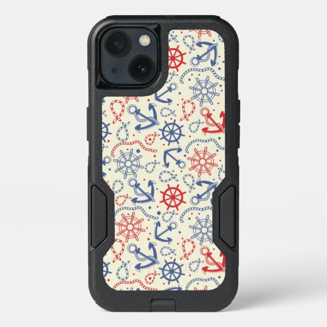 Red and navy background with anchor otterbox iPhone case (Back)