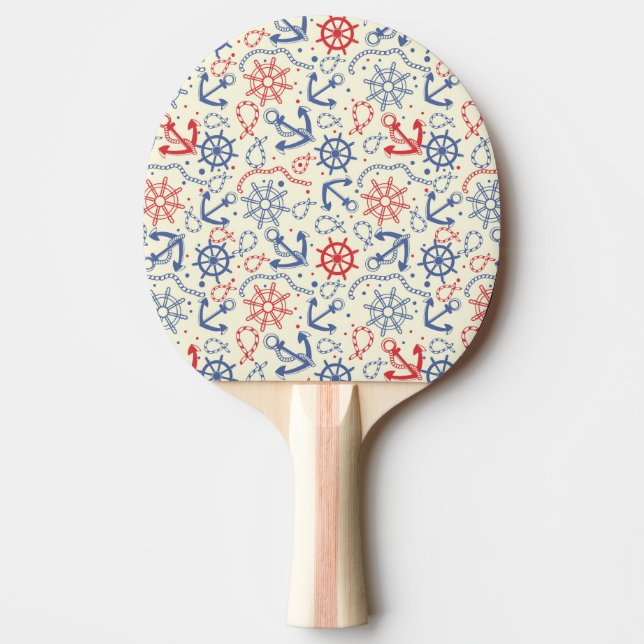 Red and navy background with anchor ping pong paddle (Front)