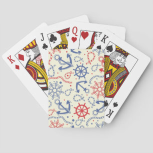 Red and navy background with anchor poker cards