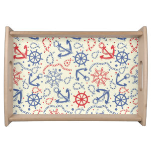 Red and navy background with anchor serving tray