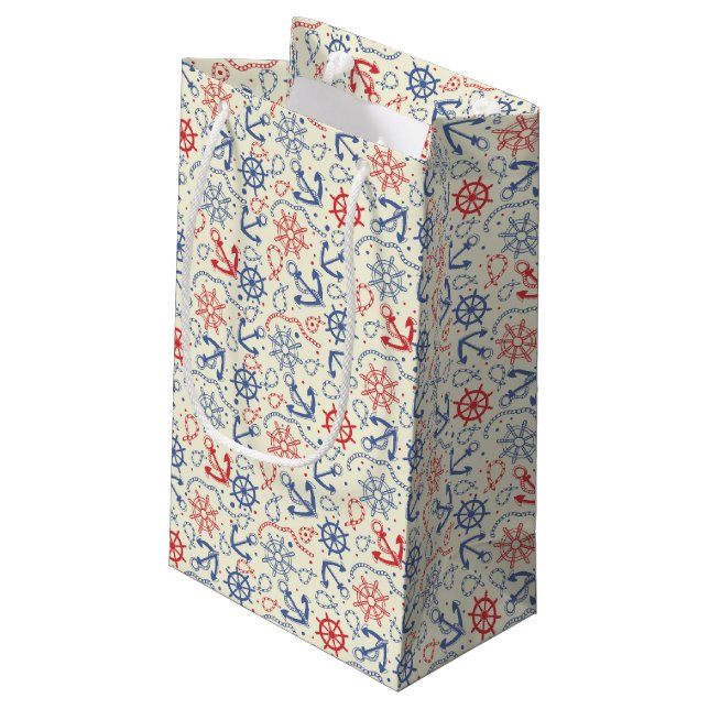 Red and navy background with anchor small gift bag (Back Angled)