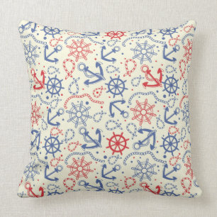 Red and navy background with anchor throw pillow