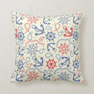 Red and navy background with anchor throw pillow