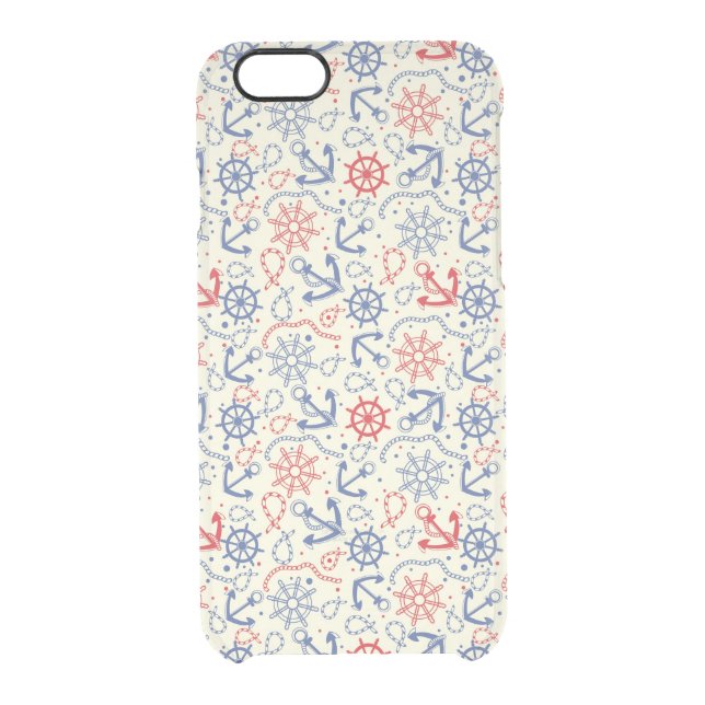 Red and navy background with anchor uncommon iPhone case (Back)