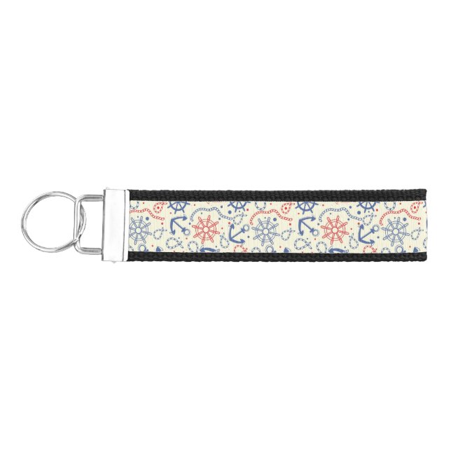 Red and navy background with anchor wrist keychain (Keys on Left)