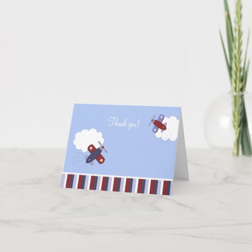 Red and Navy Blue Airplane Folded Thank you notes