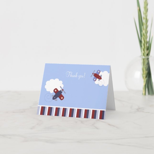 Red and Navy Blue Airplane Folded Thank you notes (Front)