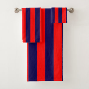 Red and Navy Blue Cabana Stripes Bath Towel Set