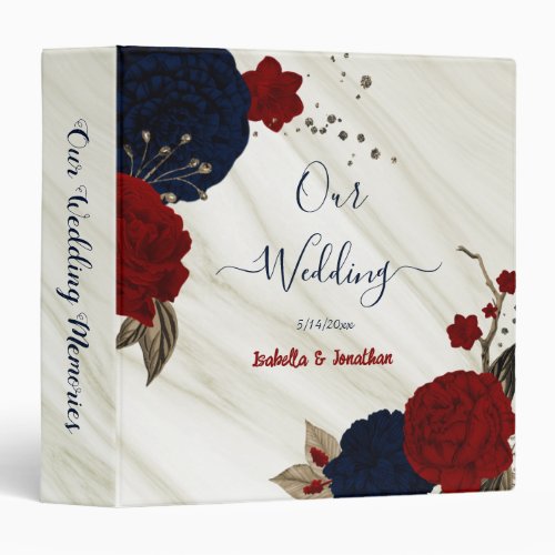 red and navy blue floral wedding photo album 3 ring binder