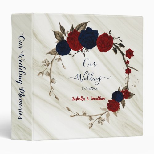 red and navy blue floral wreath photo album 3 ring binder