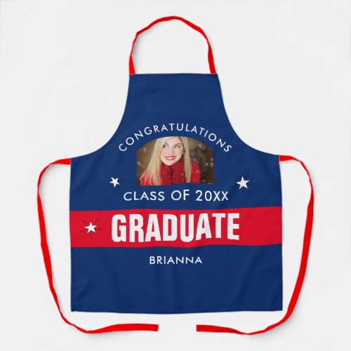 Red and Navy Blue Graduation Photo Apron